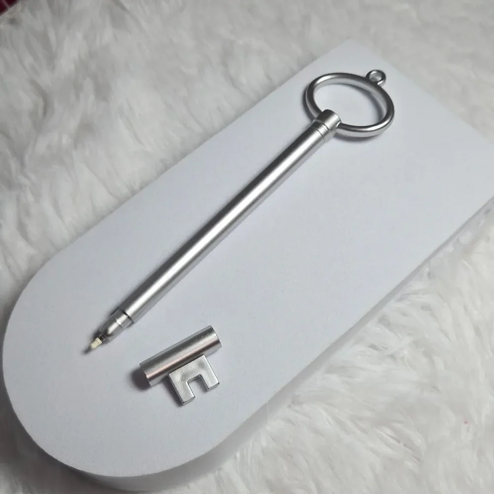 Skeleton Key Ballpoint Pen – Silver Decorative Writing Pen Gothic Desk Accessory